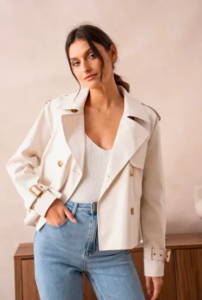 Ivory Cropped Cotton Trench Coat