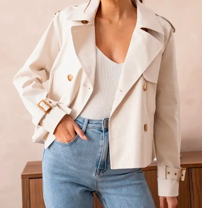 Ivory Cropped Cotton Trench Coat