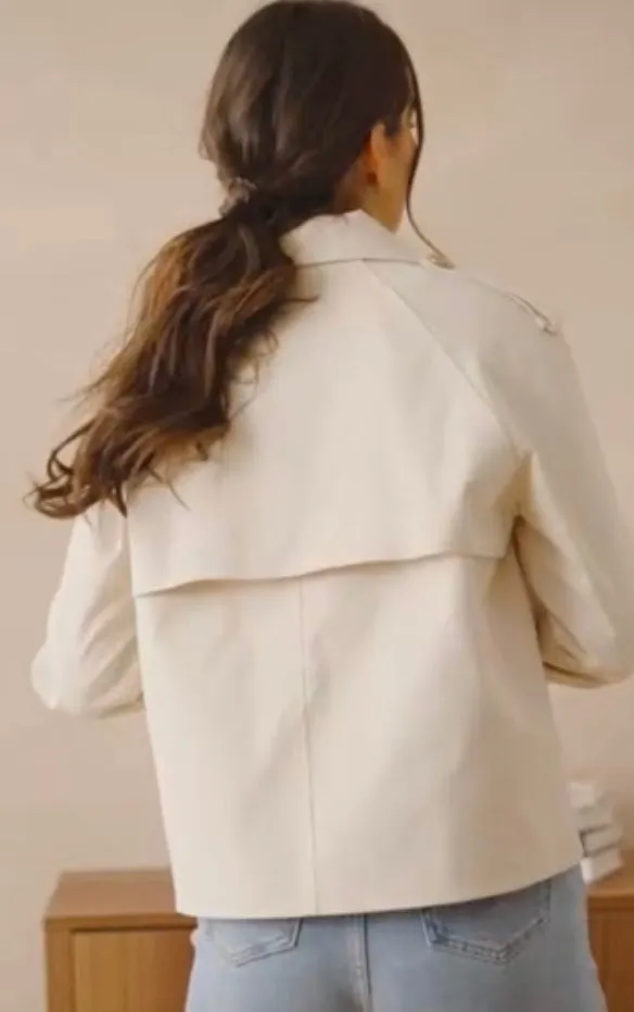 Ivory Cropped Cotton Trench Coat