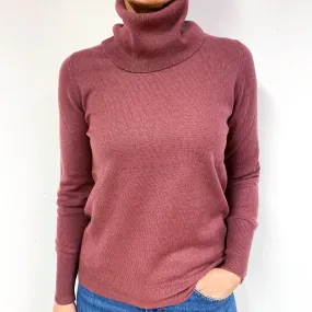 Jaeger Heather Pink Cashmere Polo Neck Jumper Medium