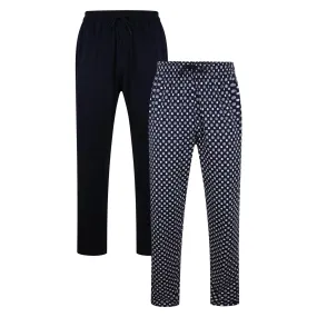 KAM Men's Big Size Twin Pack Plain And Printed Lounge Wear Pants (KBS877) XXL-8XL, Navy