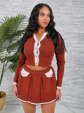 KNIT BUTTON DETAIL TOP&SKORT SET