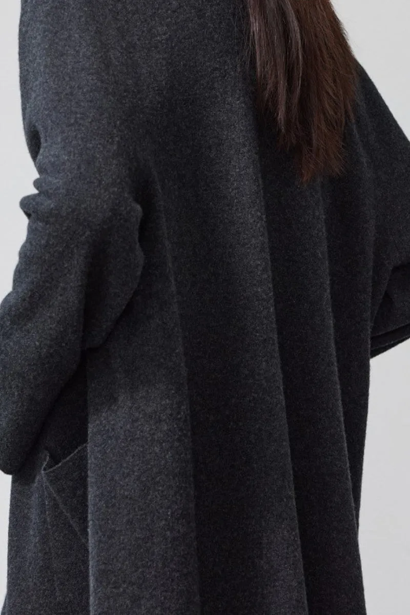 Lightweight Boiled Wool Coatigan Sweater with One Button