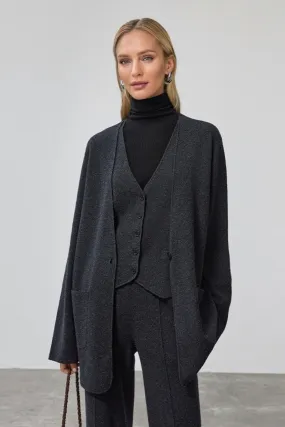 Lightweight Boiled Wool Coatigan Sweater with One Button