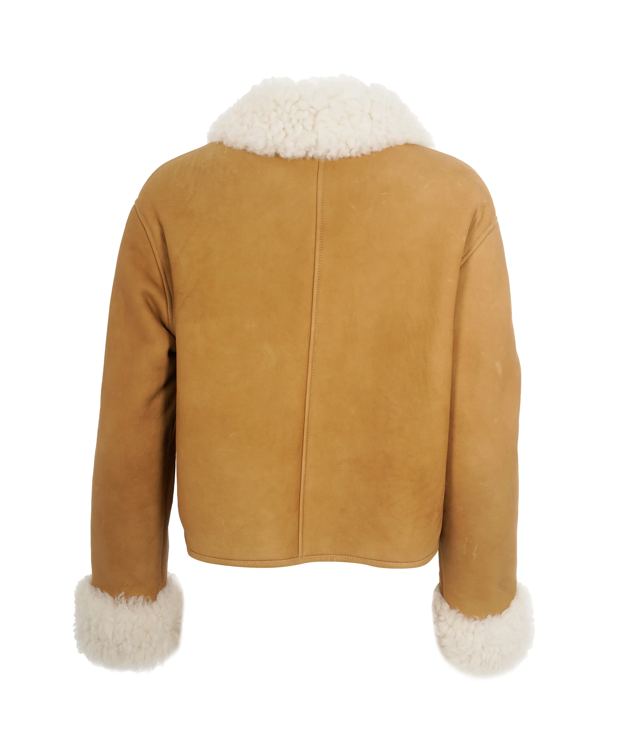 Loewe Beige Anagram Patch Detail Cropped Shearling Jacket ALC2176