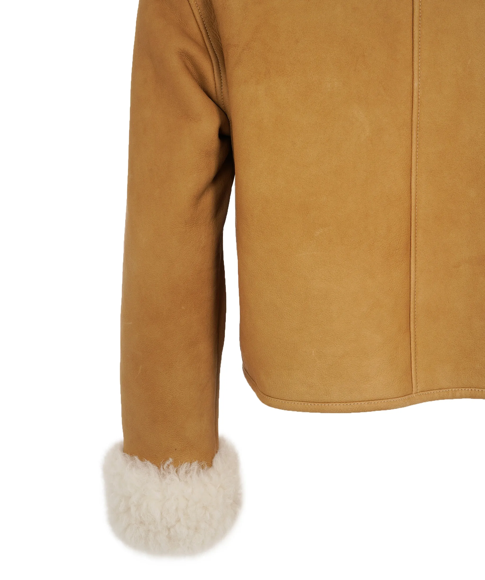 Loewe Beige Anagram Patch Detail Cropped Shearling Jacket ALC2176