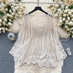 Loose-fit Hollowed Crochet Cardigan