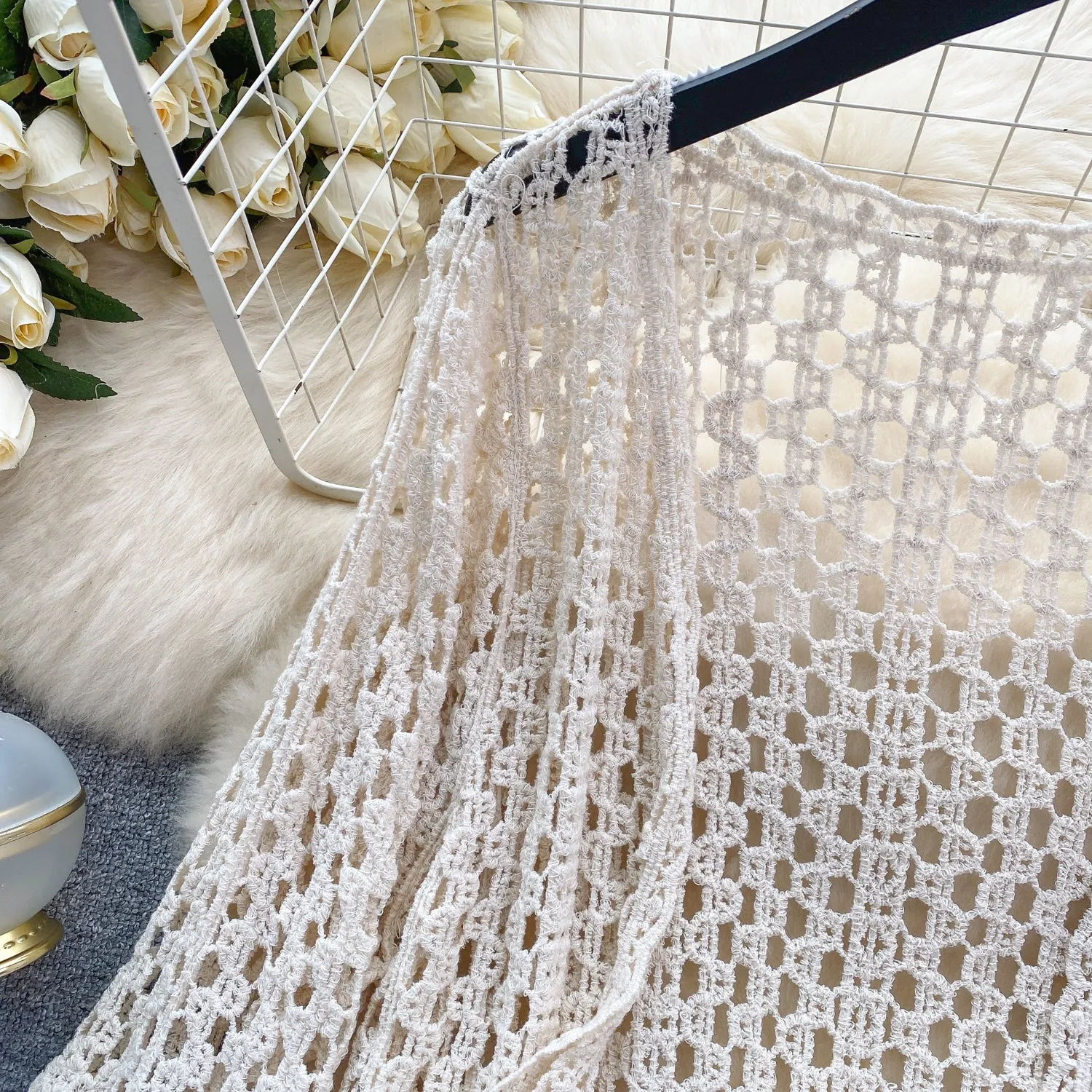 Loose-fit Hollowed Crochet Cardigan