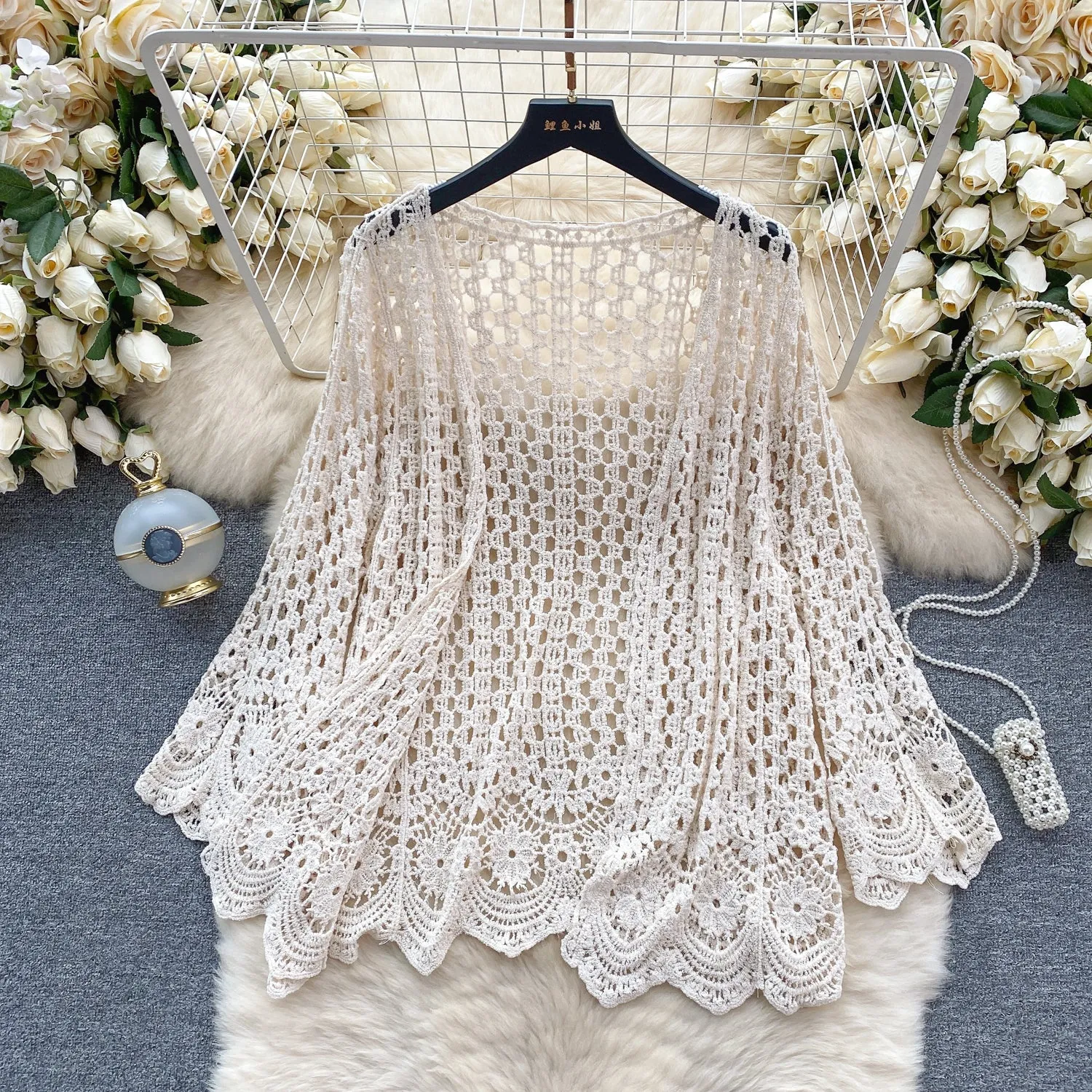 Loose-fit Hollowed Crochet Cardigan