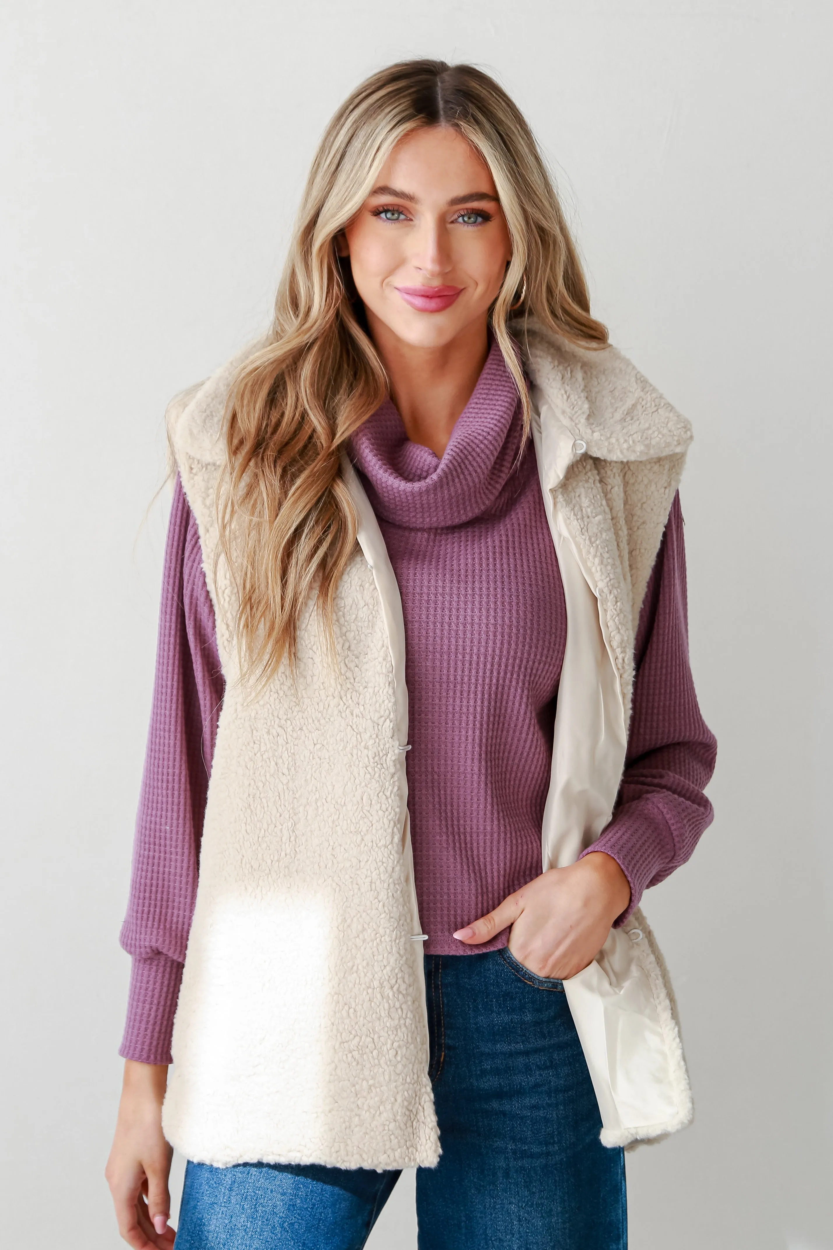 Luxurious Warmth Ivory Sherpa Vest - DOORBUSTER