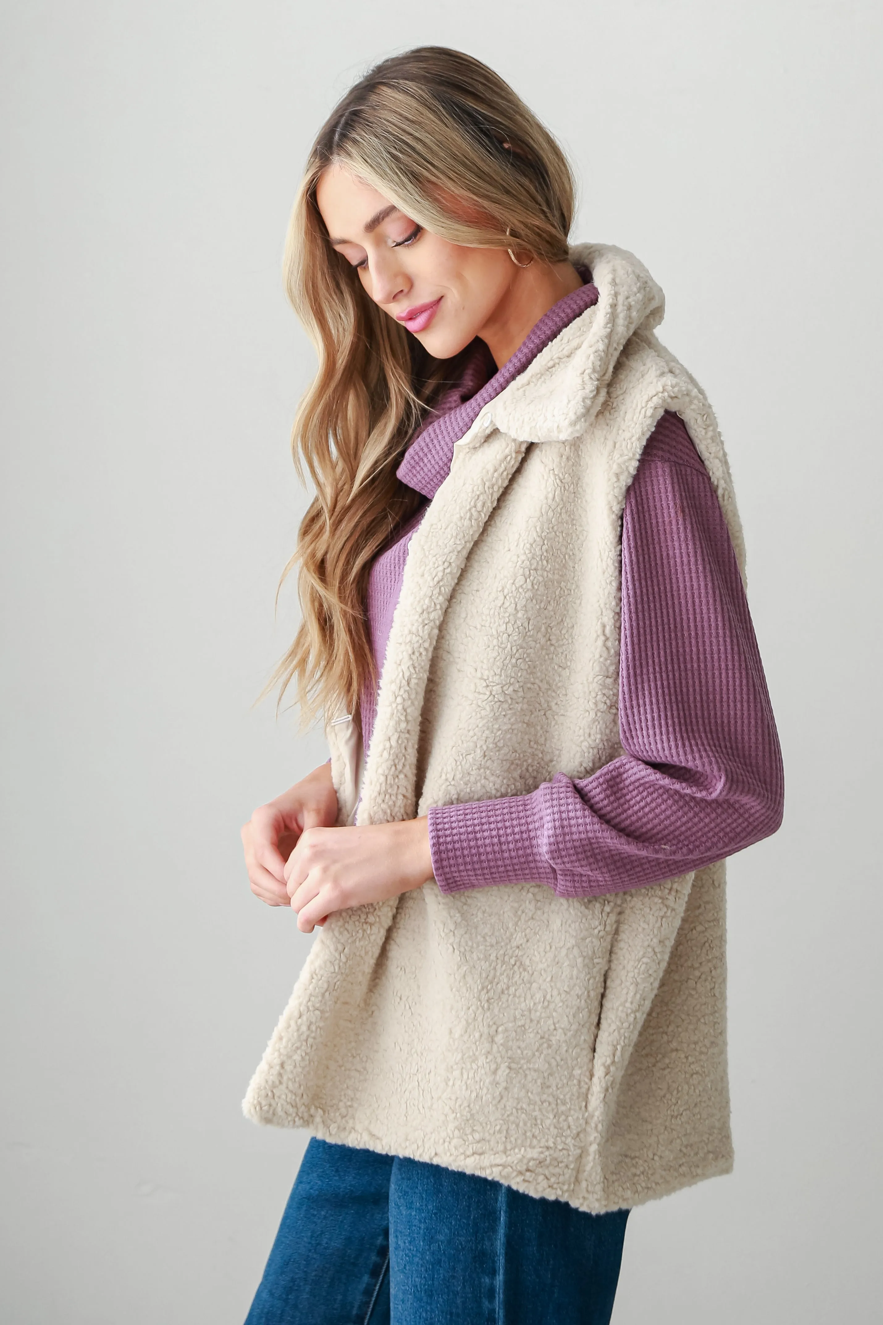 Luxurious Warmth Ivory Sherpa Vest - DOORBUSTER