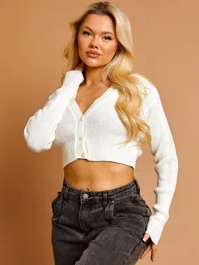 Maraya Knitted Cropped Cardigan In Cream