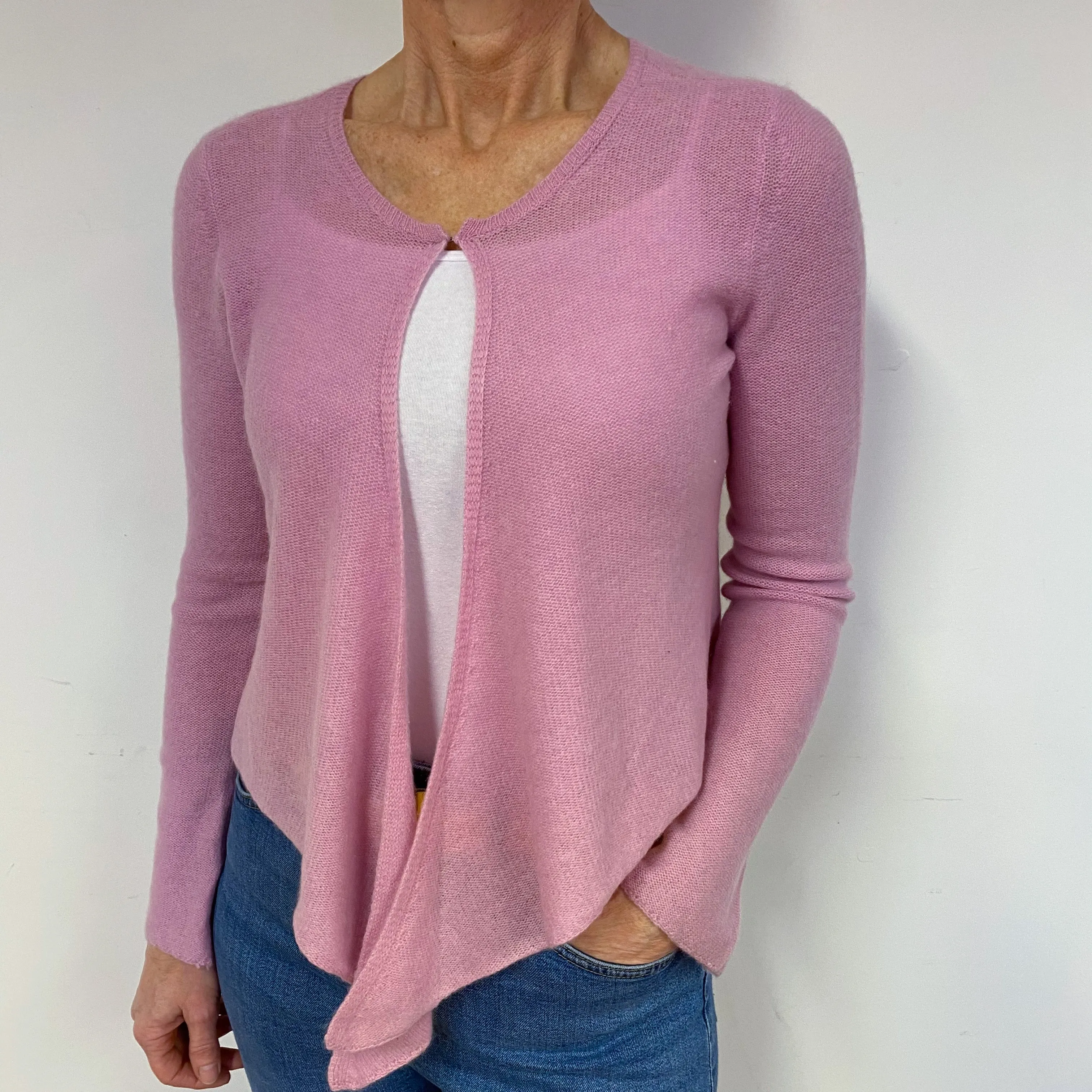 Mauve Pink Cashmere Tie Front Cardigan Medium