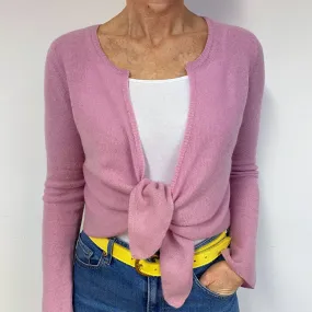 Mauve Pink Cashmere Tie Front Cardigan Medium