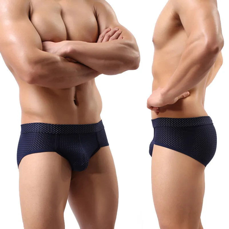Men's Breathable Nylon Mesh Low Rise Solid Color Sexy Underwear Briefs