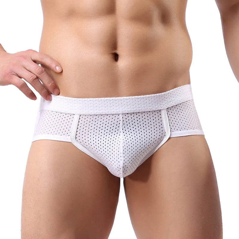 Men's Breathable Nylon Mesh Low Rise Solid Color Sexy Underwear Briefs
