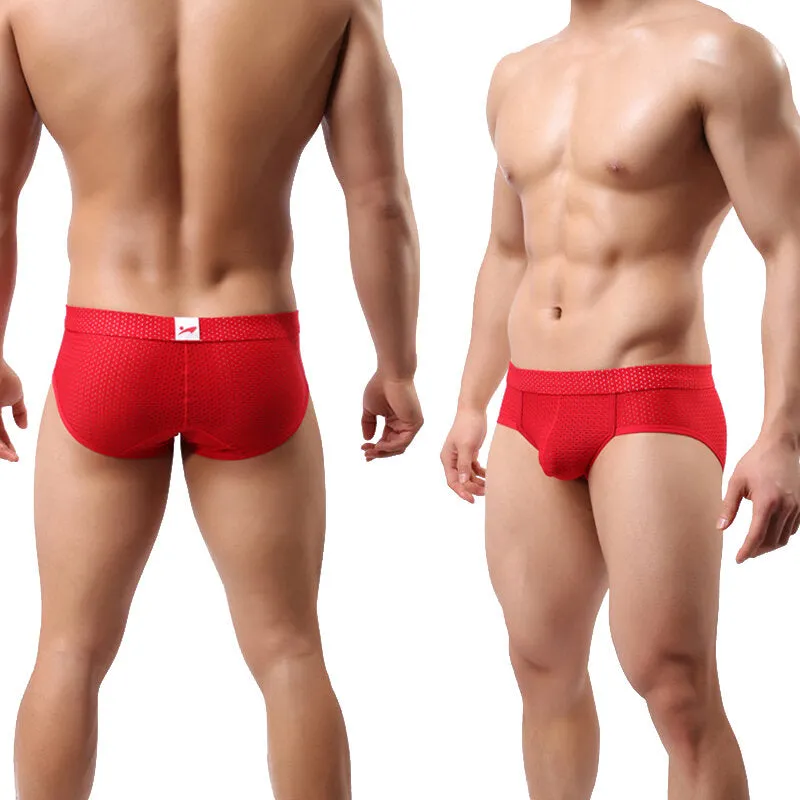 Men's Breathable Nylon Mesh Low Rise Solid Color Sexy Underwear Briefs