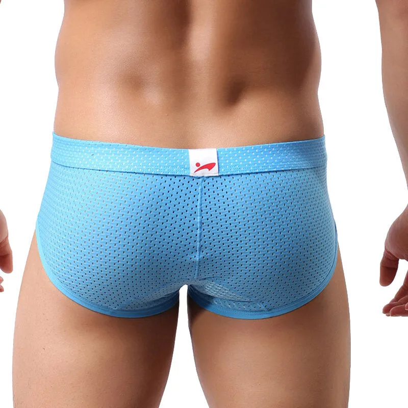 Men's Breathable Nylon Mesh Low Rise Solid Color Sexy Underwear Briefs
