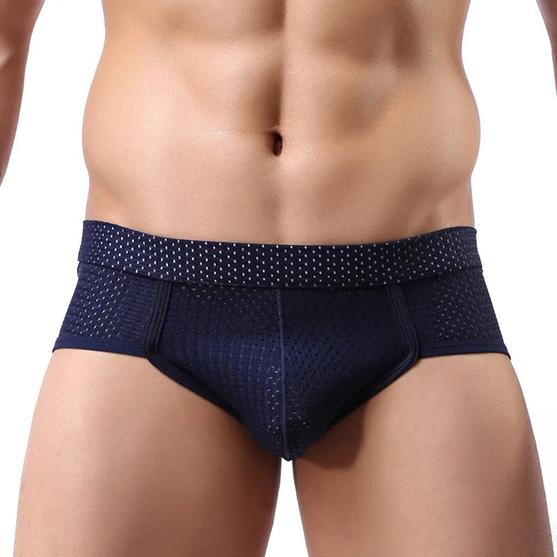 Men's Breathable Nylon Mesh Low Rise Solid Color Sexy Underwear Briefs