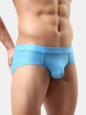 Men's Breathable Nylon Mesh Low Rise Solid Color Sexy Underwear Briefs