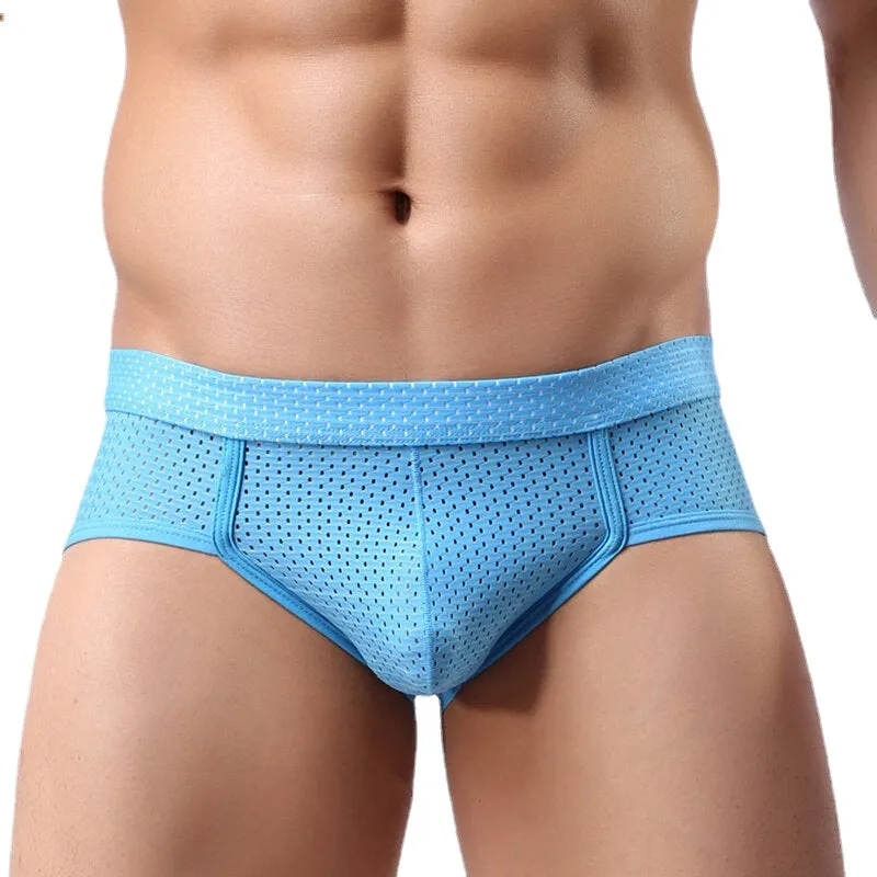 Men's Breathable Nylon Mesh Low Rise Solid Color Sexy Underwear Briefs