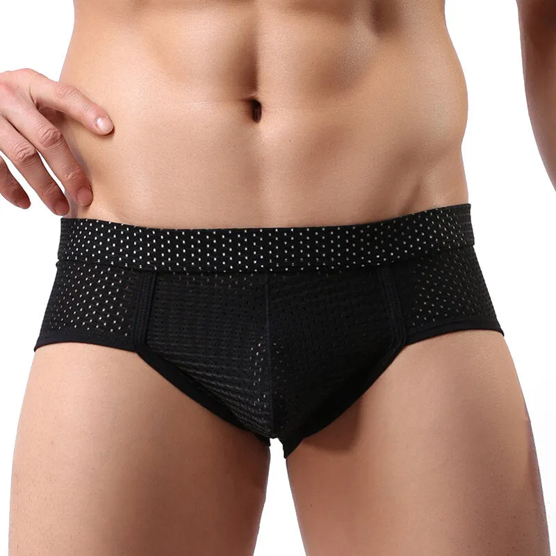 Men's Breathable Nylon Mesh Low Rise Solid Color Sexy Underwear Briefs