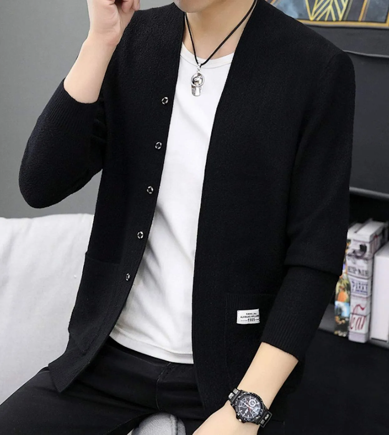 Mens Cardigan with Snap Closure