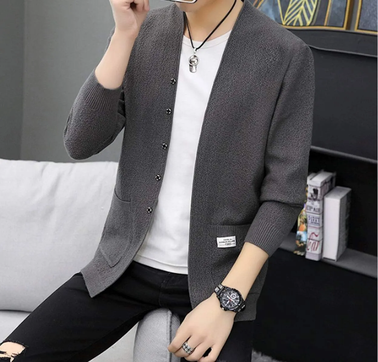 Mens Cardigan with Snap Closure