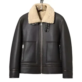 Men's Dark Brown Sheepskin Leather Shearling Motorcycle Jacket – Stylish & Warm