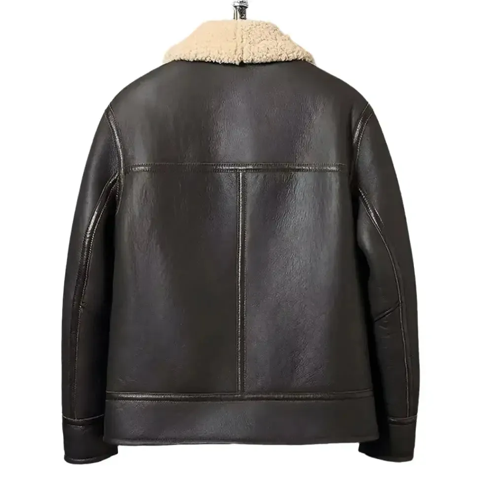 Men's Dark Brown Sheepskin Leather Shearling Motorcycle Jacket – Stylish & Warm