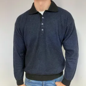 Men's Midnight Blue Cashmere 1/4 Button Jumper Extra Large