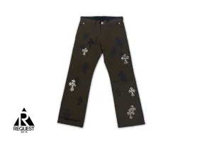 Mocha Chino Pants "Black Leather & Leopard Pony Hair Crosses"