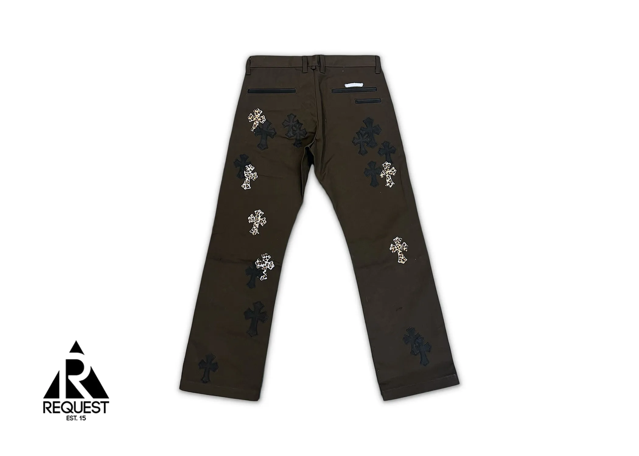 Mocha Chino Pants "Black Leather & Leopard Pony Hair Crosses"