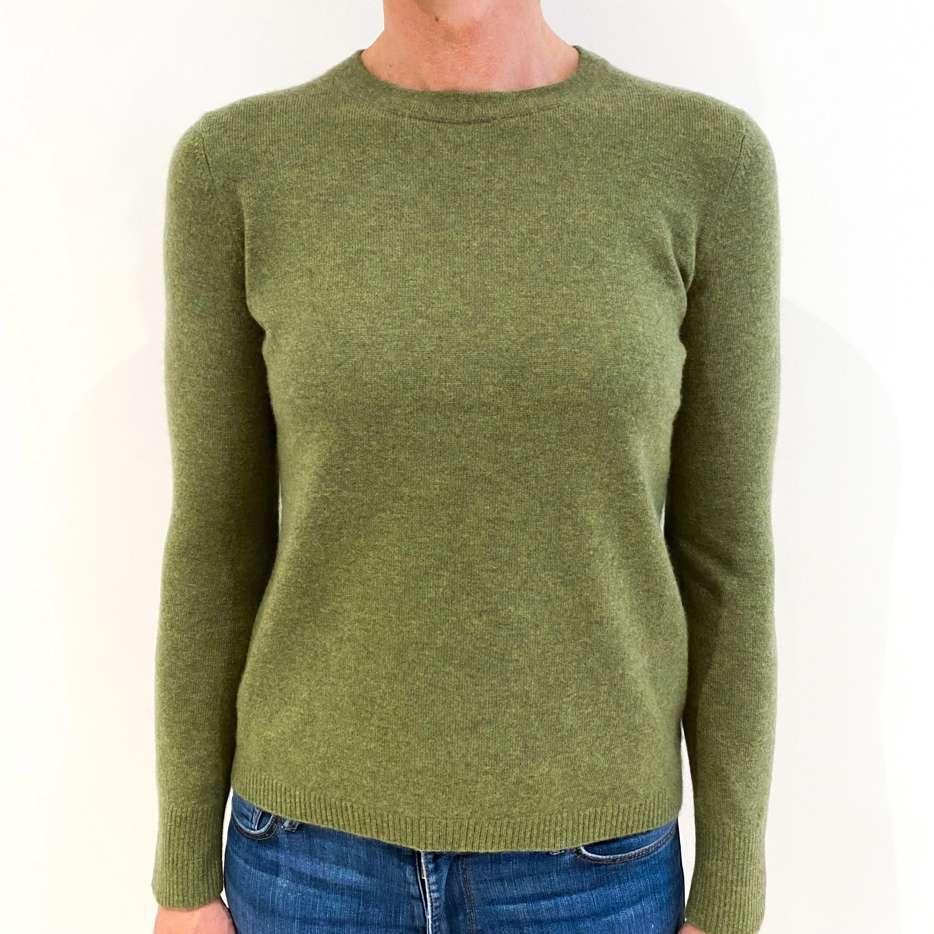 Moss Green Cashmere Crew Neck Jumper Small