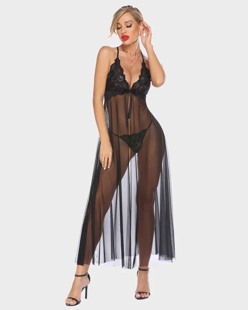 Navy Elegance Lace Maxi Lingerie