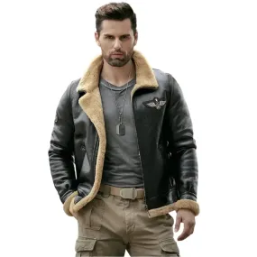 New Men's Black B3 Shearling Motorcycle Jacket – Sheepskin Fur Coat