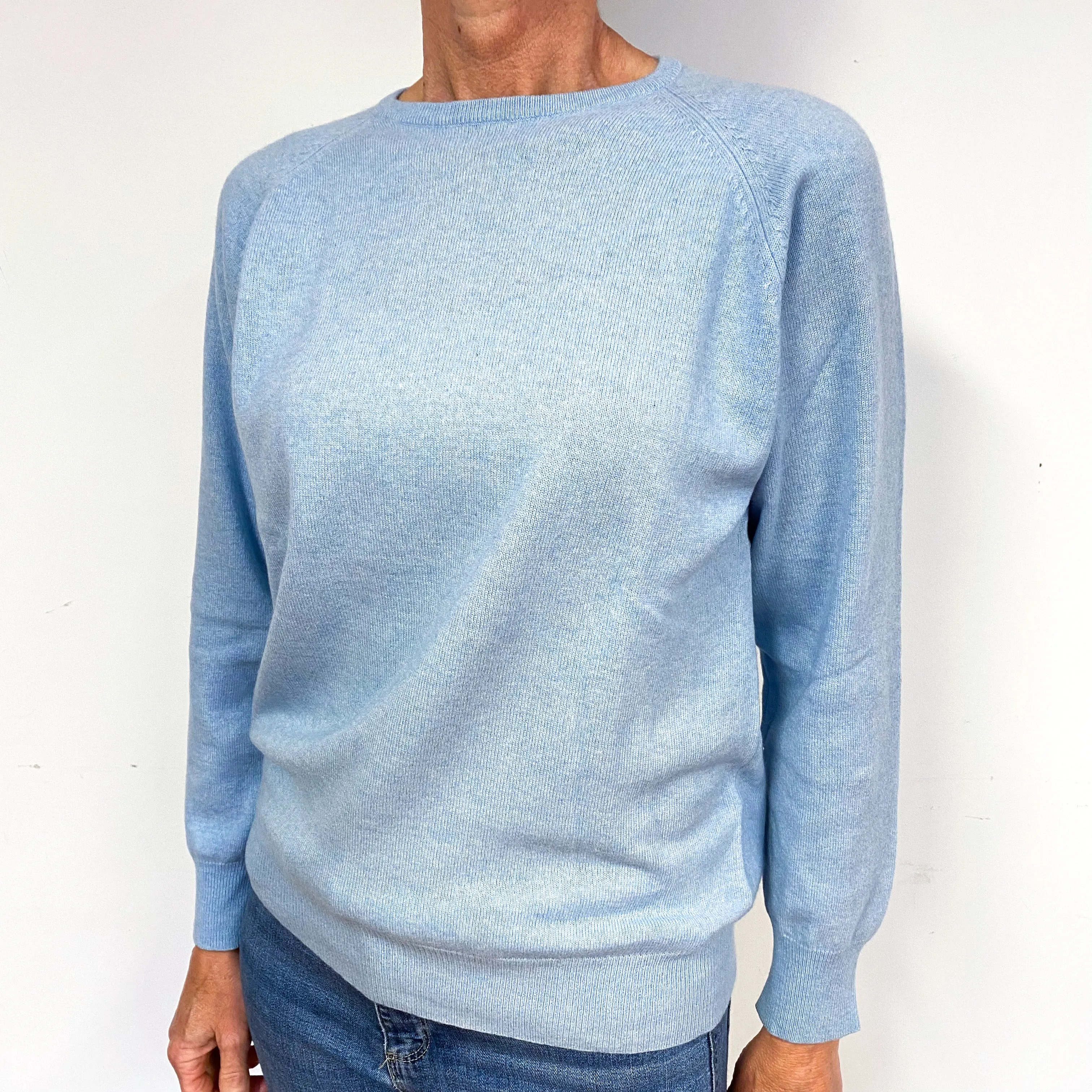 New Pale Blue Cashmere Crew Neck Jumper Medium