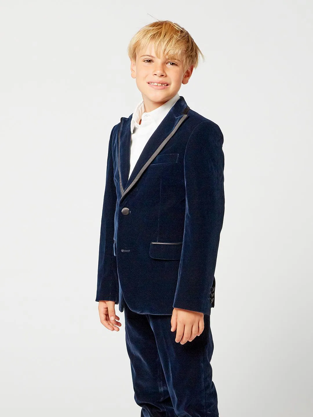 One Friday Navy Blue Velvet 3 Piece Suit