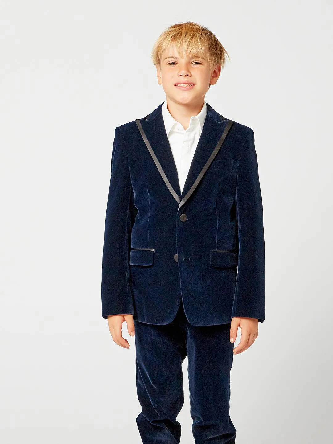 One Friday Navy Blue Velvet 3 Piece Suit