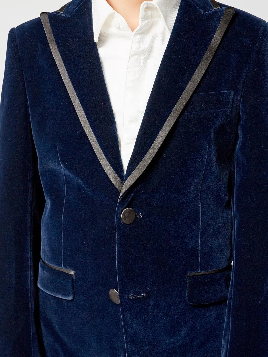 One Friday Navy Blue Velvet 3 Piece Suit