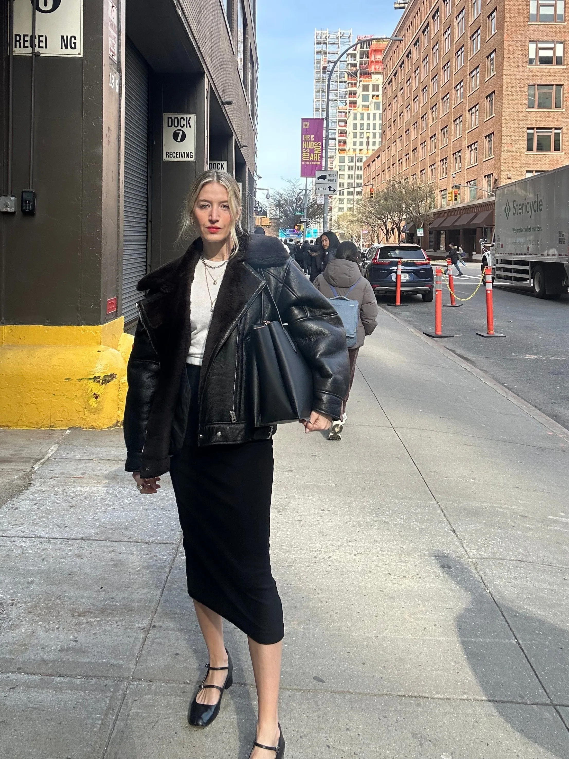Oversized Plush Shearling Leather Bomber Jacket