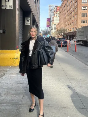 Oversized Plush Shearling Leather Bomber Jacket