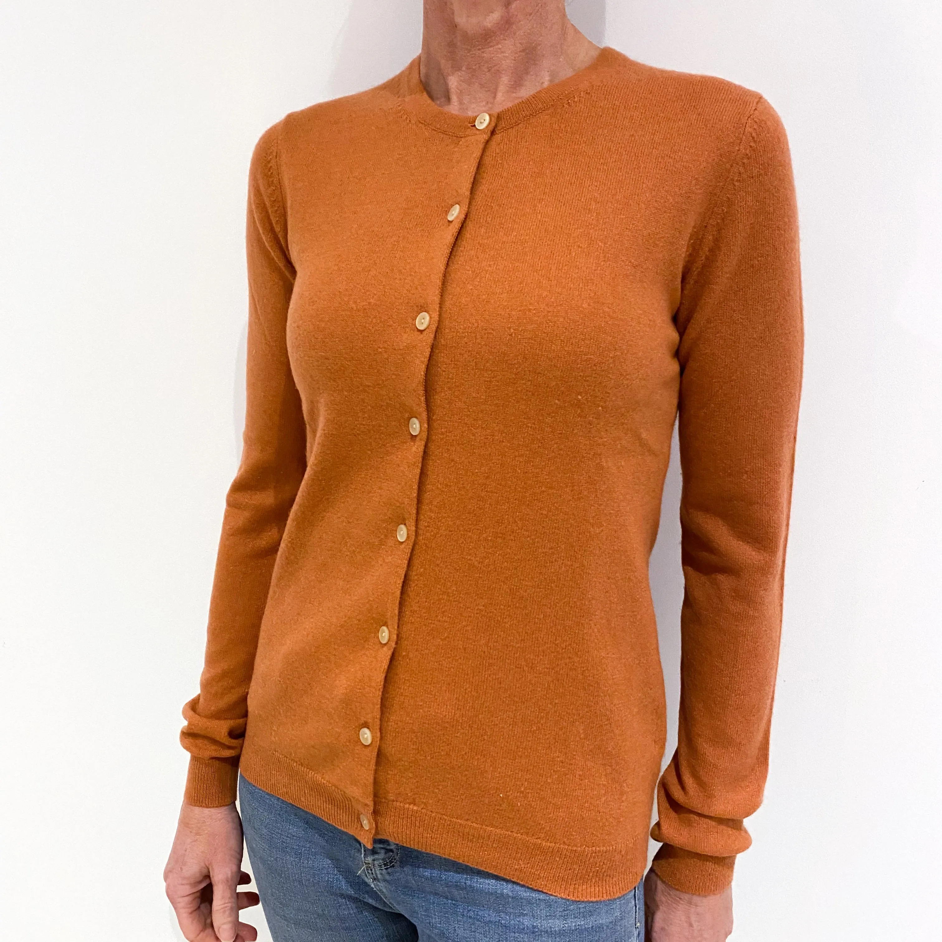 Pale Terracotta Cashmere Crew Neck Cardigan Small