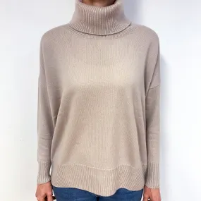 Palest Grey Pink Cashmere Polo Neck Jumper Medium