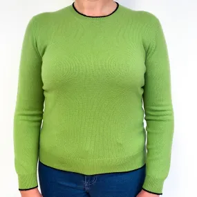 Pear Green Black Trim Cashmere Crew Neck Jumper Large