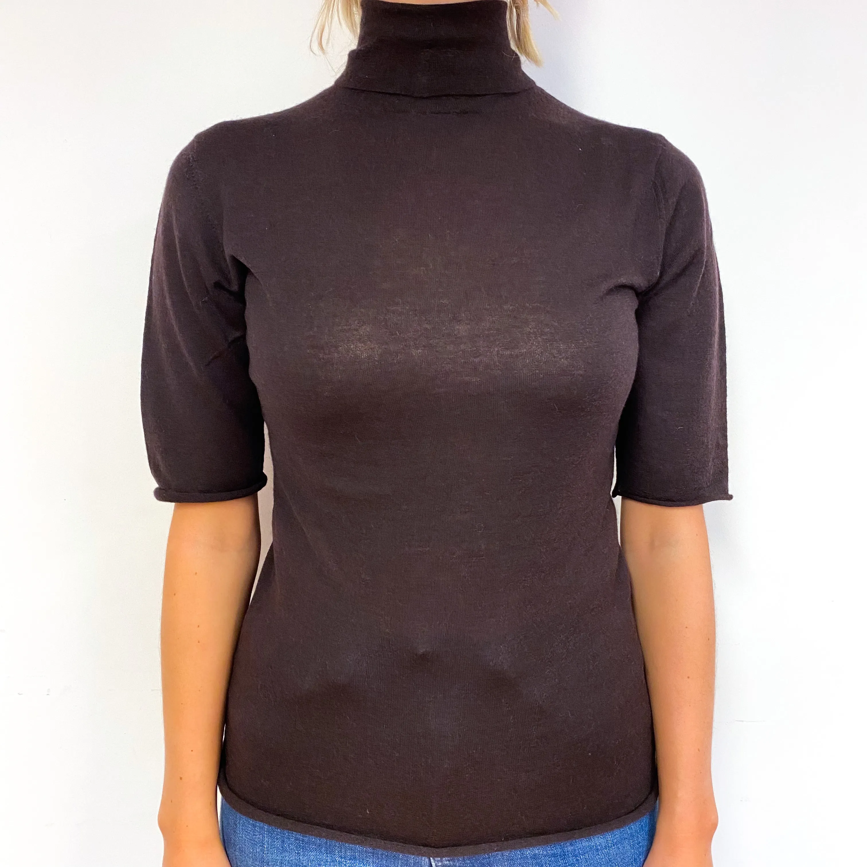 Peppercorn Brown Short Sleeve Cashmere Polo Neck Jumper Small