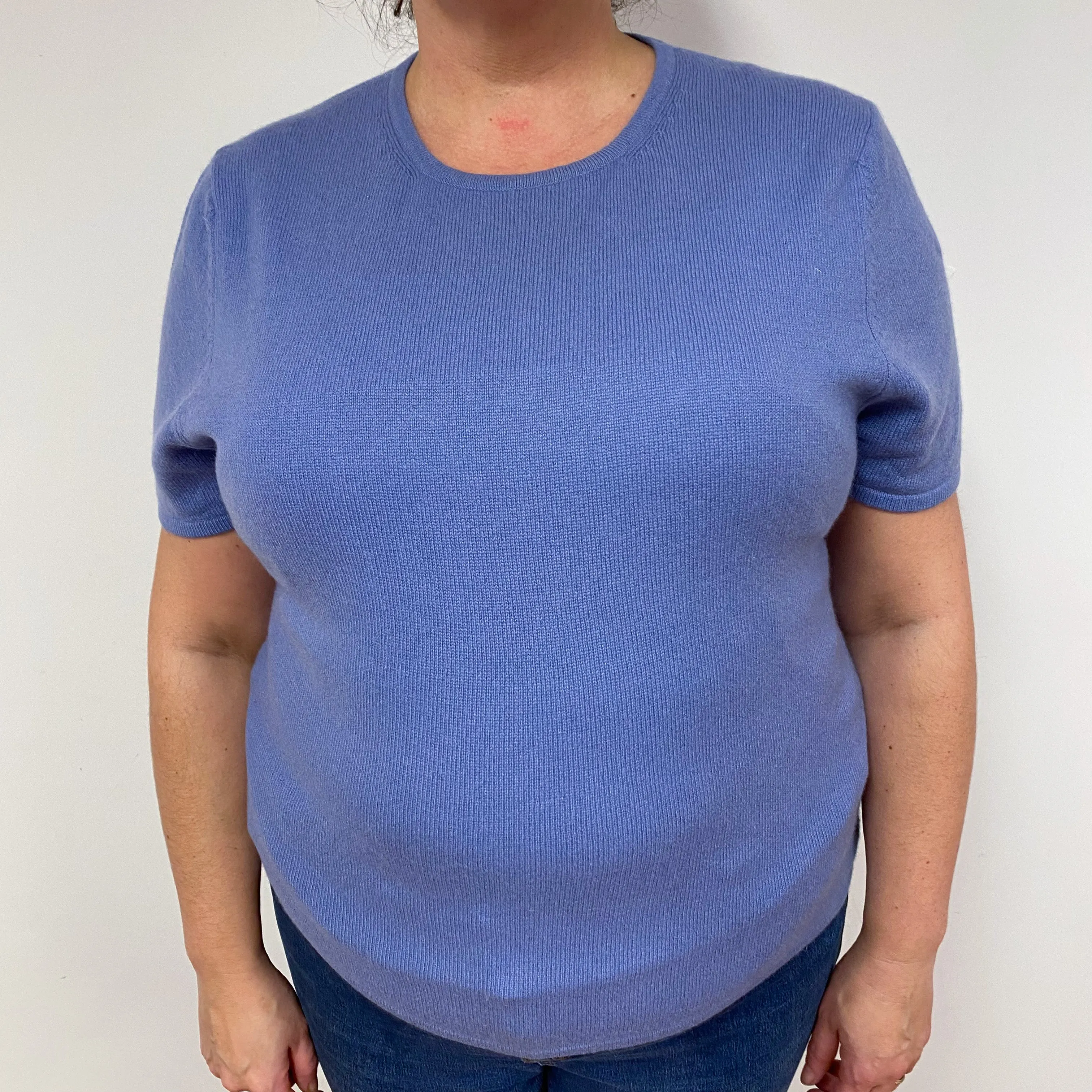 Periwinkle Purple Cashmere Short Sleeved Jumper Extra Large