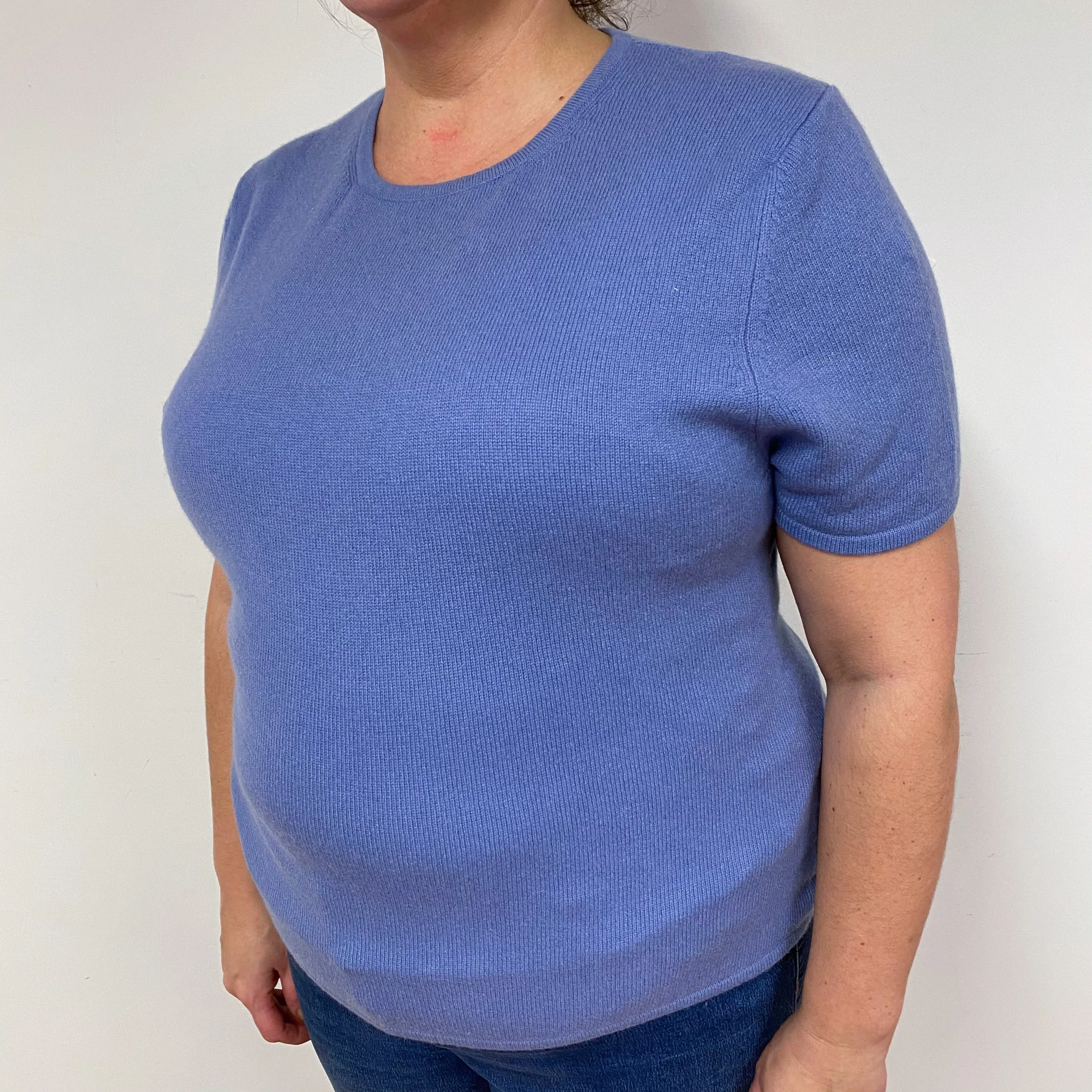 Periwinkle Purple Cashmere Short Sleeved Jumper Extra Large