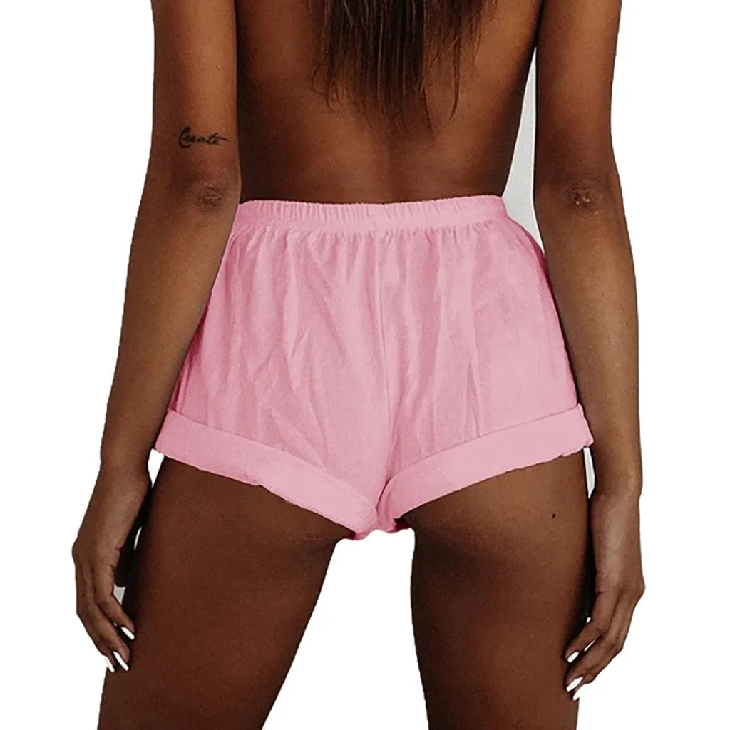 Plus Size Solid High Waist Loose Short Pants