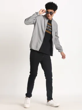Polyester Grey Plain Regular Fit Full Sleeve Casual Windcheater